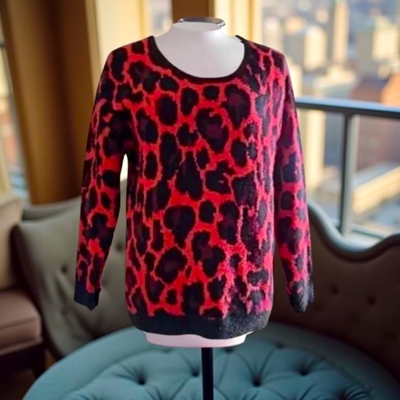 Animal Print Sweater - Leopard Print Sweater- V Neck Apt 9 Large - Picture 5 of 11